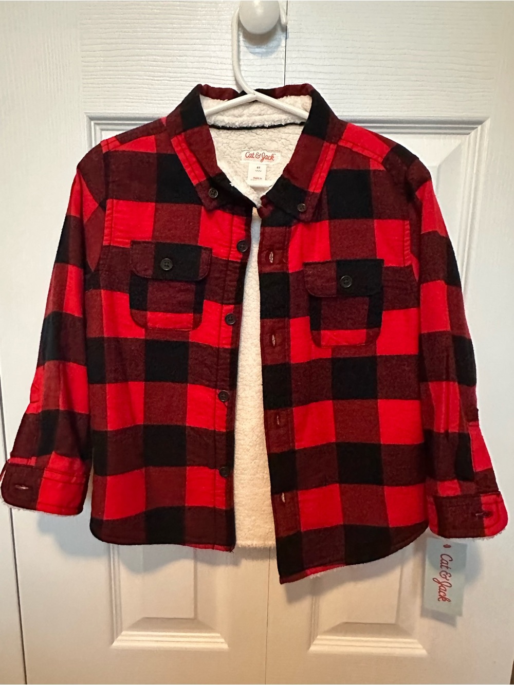 Cat & Jack Red and Black Buffalo Plaid Sherpa-Lined Kids Shirt Jacket